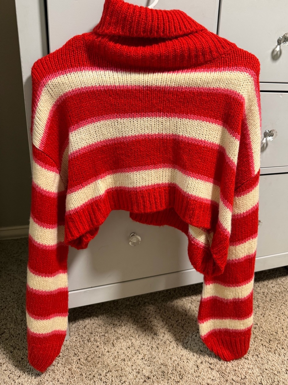 Altar’d State Cropped Red & Cream Striped Turtleneck Sweater